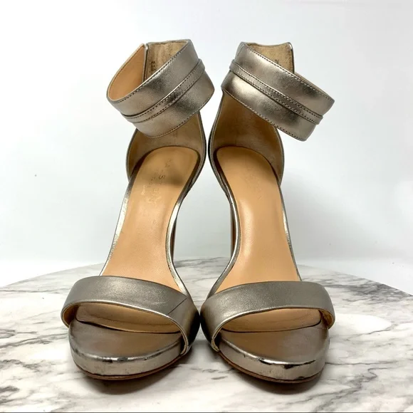 Halston Heritage Ellen Metallic Leather Ankle Strap Platform Sandal 7 Grunge - Picture 4 of 16